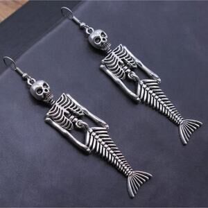 Gothic mermaid skeleton earrings with moving tail